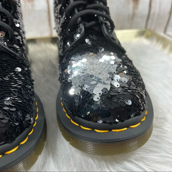 Dr.Martens 1460 Pascal Reversible Flipped Sequin Black/Silver Boots NEW - Picture 6 of 15